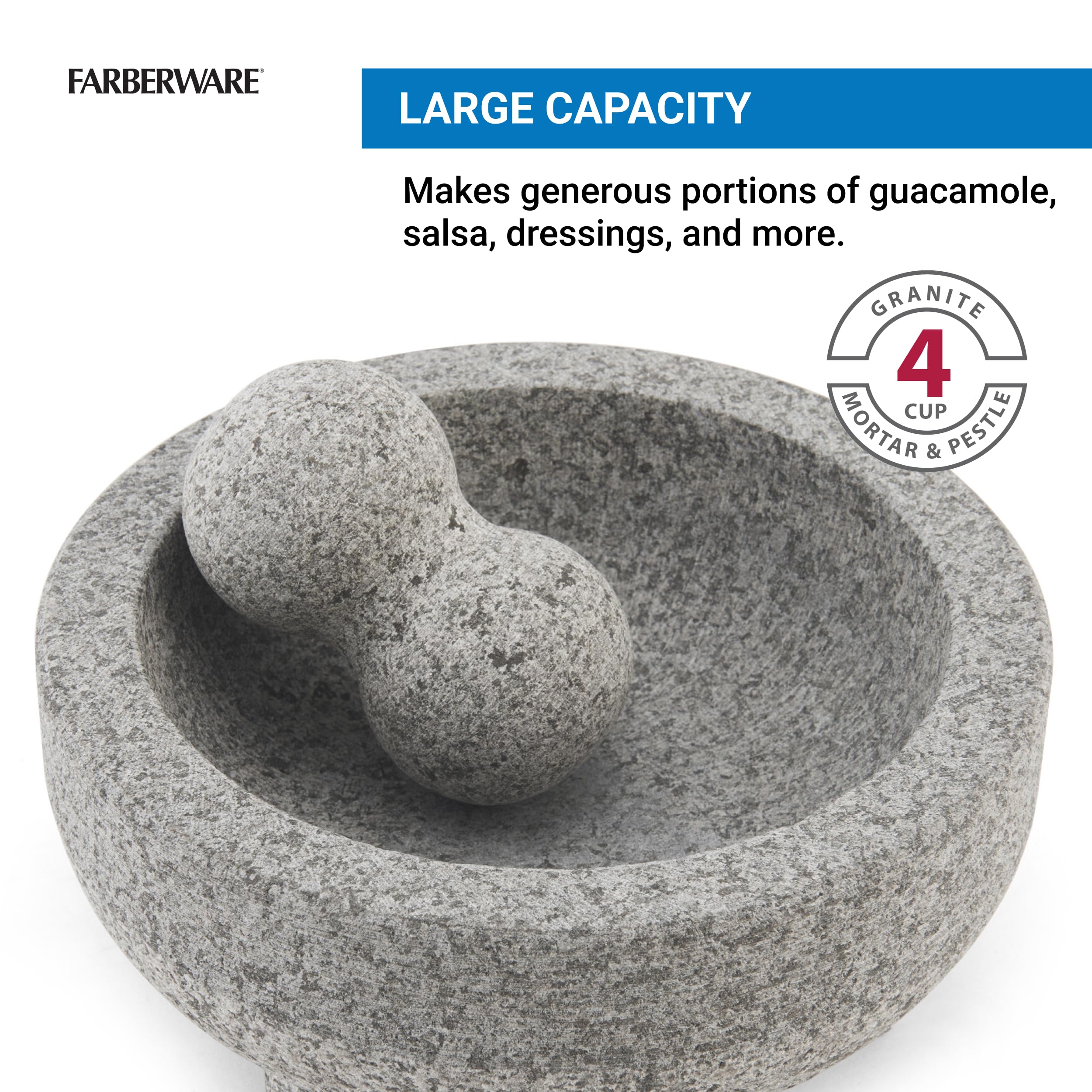 Farberware 5216415 Professionelle Granit Molcajete Mörser und Stößel Stein Schleifer, Edelstahl, braun|grau|beige