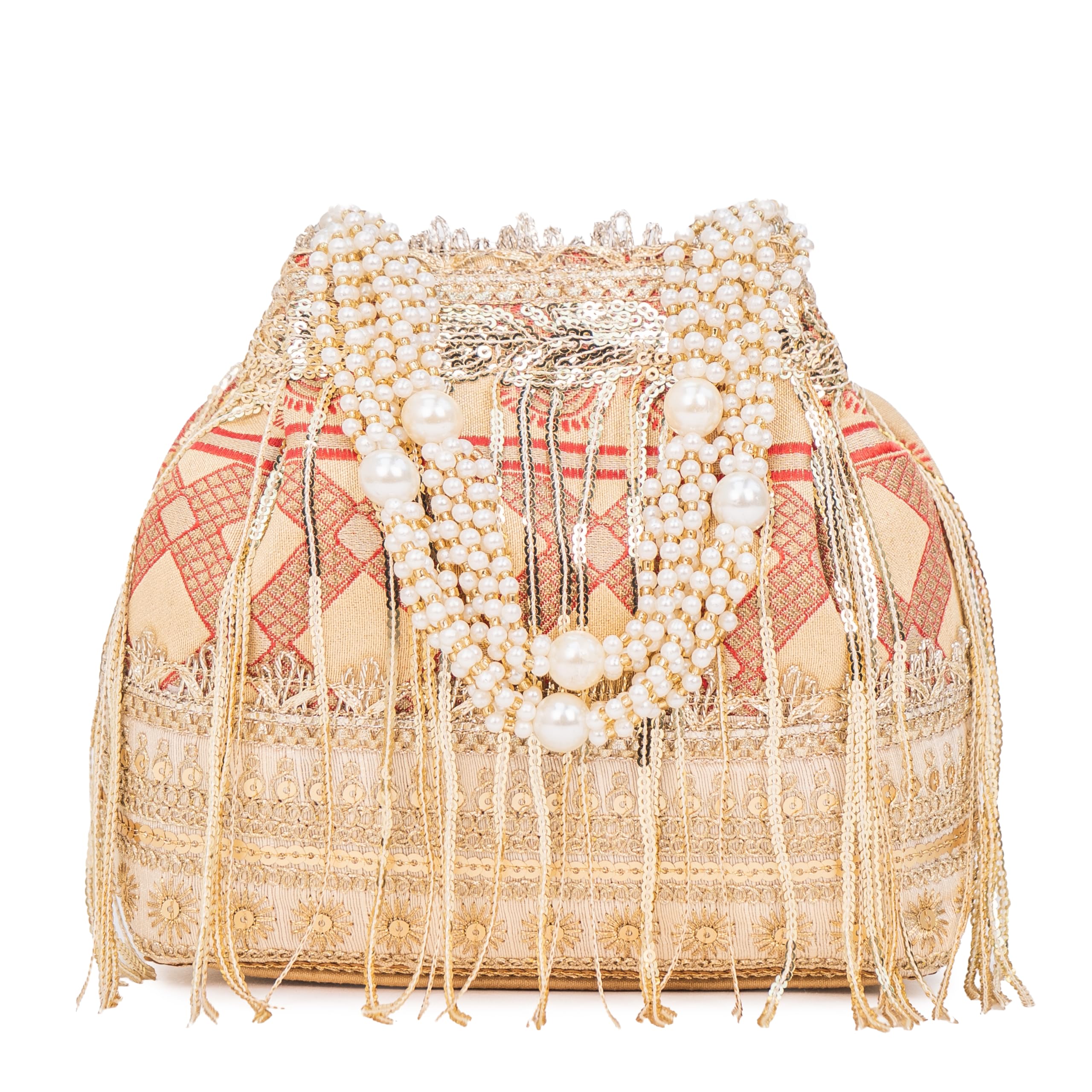 Enchanted Tassle Potli Bag, Handcrafted Embroidery with Pearl Handle & Tassel Detailing, Wedding & Festive-image-14