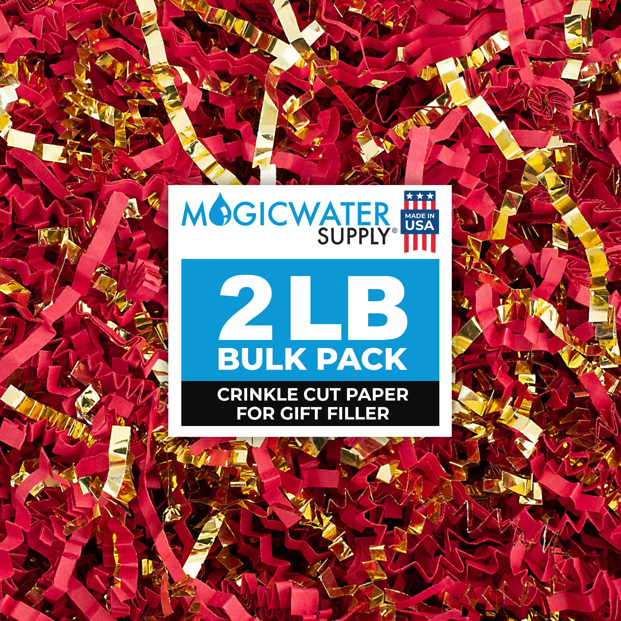 MagicWater Supply - 2 LB -Red & Gold - Crinkle Cut Paper Shred Filler great for Gift Wrapping, Basket Filling, Birthdays, Weddings, Anniversaries, Valentines Day, and other occasions