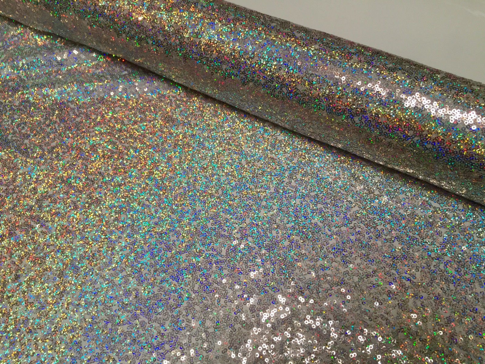 3mm MINI Sequin Fabric Material, 1 Way Stretch /130cm Wide/Sparkling Silver Hologram Sequins (Sold by The metre)