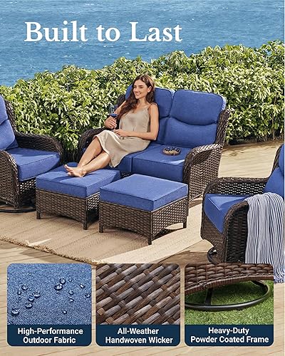 Miniatura 5 de HILLGA Sofá de lujo para patio con respaldo alto, sofá biplaza de gran tamaño con cojines de 6 pulgadas de grosor, ideal para porche, piscina,