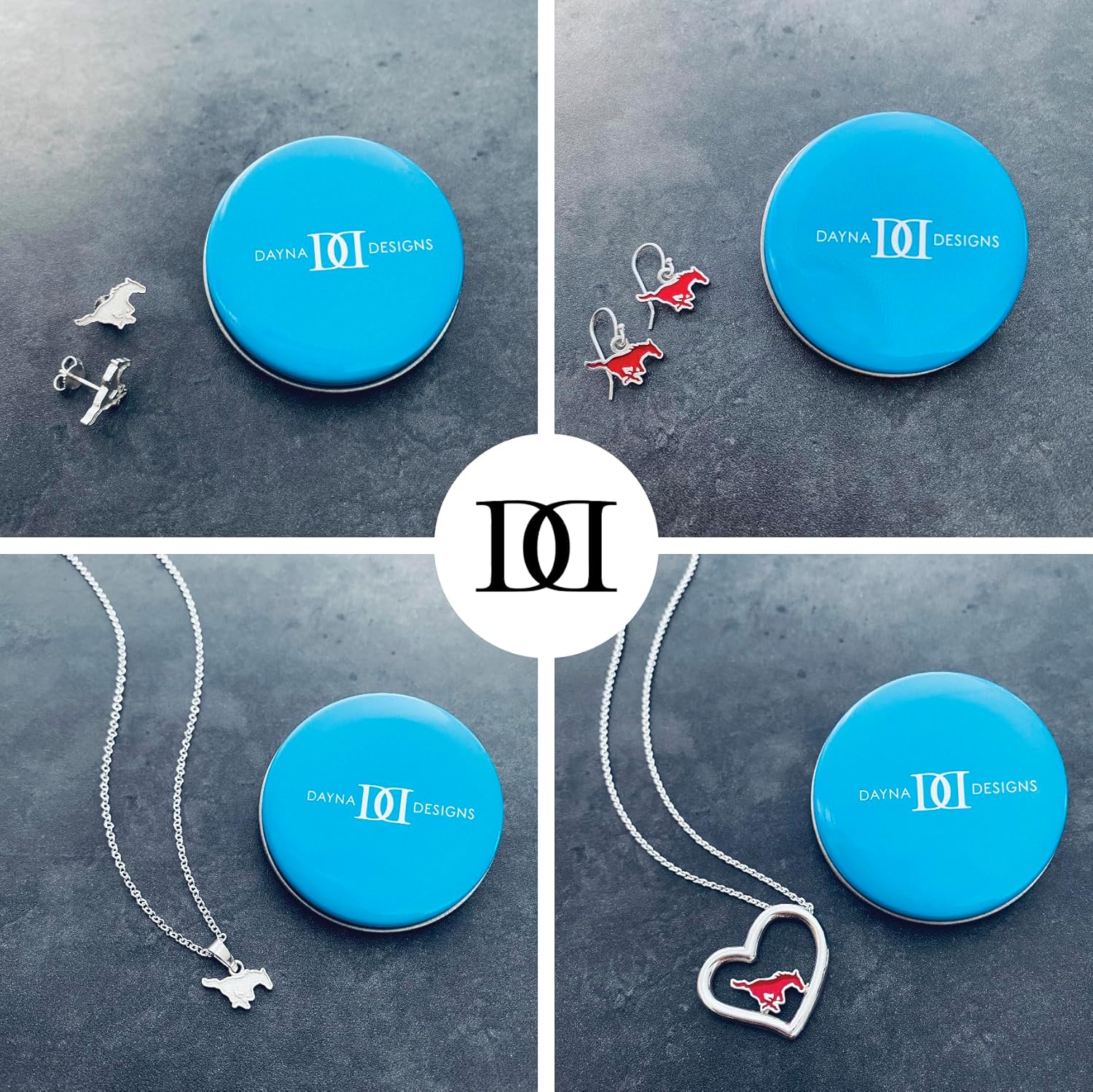 SMU Post Earrings - 24K Gold over 925 Solid Sterling Silver Studs, Officially Licensed Jewelry Gifts for Coaches and Women Graduates, Alumni, Southern Methodist Mustangs Logo Charms by Dayna Designs