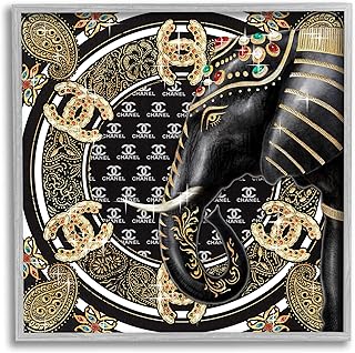 Stupell Industries Regal Elephant Safari Animal Glam Fashion Pattern, Designed by Ziwei Li Gray Framed Wall Art, 17 x 17, Black