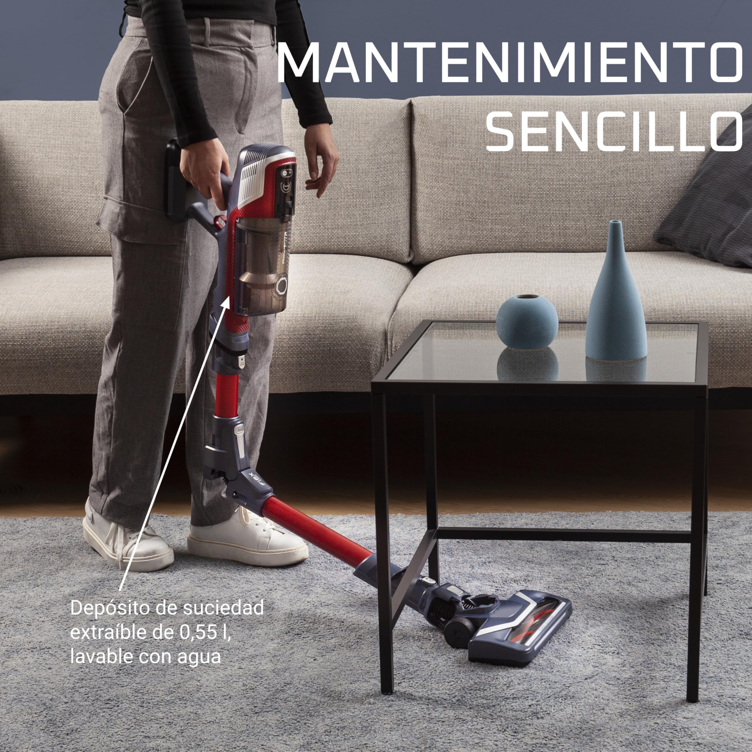 Rowenta XPert 6.60 Flex, Aspiradora escoba sin cable, Con 3 funciones en 1, Autonomía de 45 minutos, Batería de litio, Tubo flexible, Fácil acceso diferentes superficies, Color Negro/Rojo, RH6471