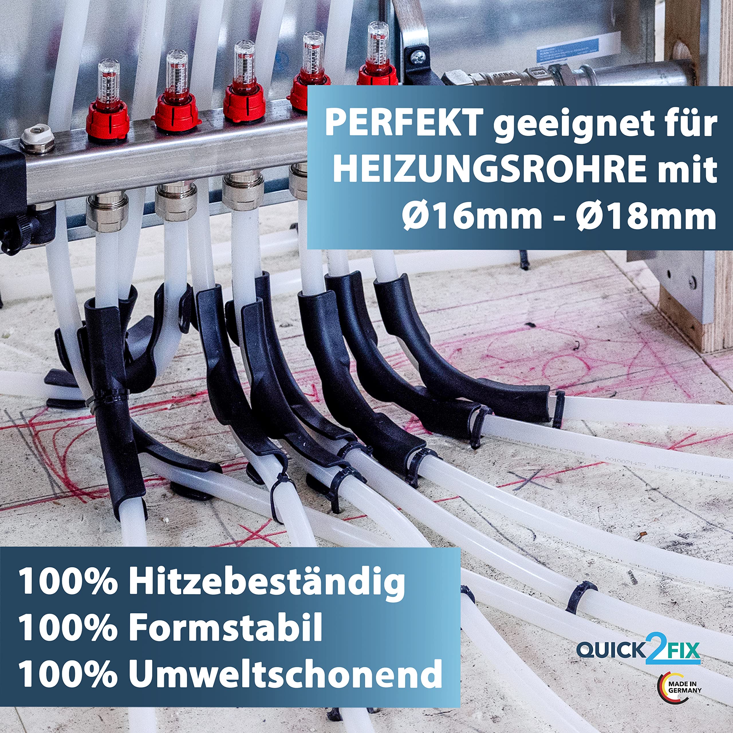 50 x Profi - Winkelspangen für Fußbodenheizung - Winkelspange - Umlenkbogen zur Rohrführung (14-18 mm) - Made in Germany -100% Formstabil -Profiqualität