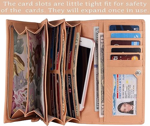 Miniatura 2 de Mou Meraki Billetera de cuero genuino con bloqueo RFID para mujer, billetera con cierre de dos pliegues - Billetera de mano para mujer - Escudo