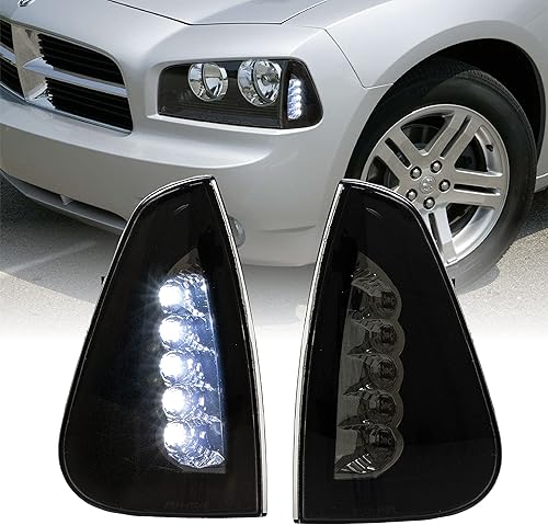 USR DEPO - Luces de señal de giro para cargador - Actualización LED Lámparas de esquina LED delanteras negras humo (izquierda + rasgada)