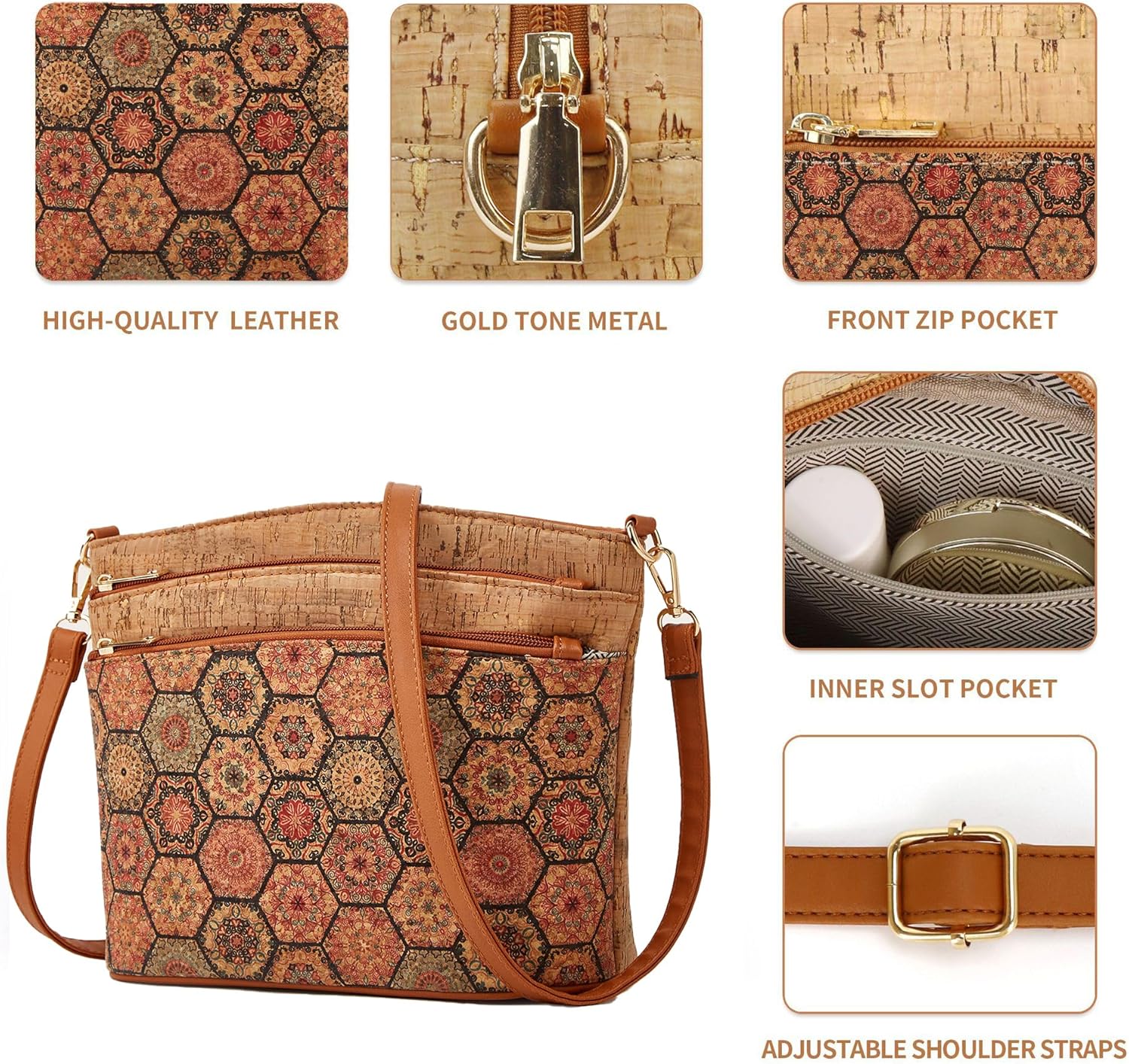 Natural cork shoulder bag handbag vintage crossbody shoulder bag - Image 4