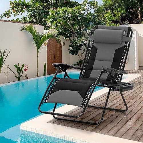 Miniatura 2 de Sophia & William Juego de 2 sillas reclinables extragrandes de gravedad cero acolchadas, sillas reclinables plegables con reposabrazos anchos y