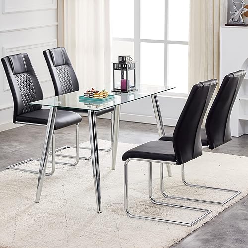 Miniatura 4 de Juego de 4 sillas de comedor, sillas de cocina, sillas de metal modernas con asiento acolchado de piel sintética con respaldo alto y patas cromadas