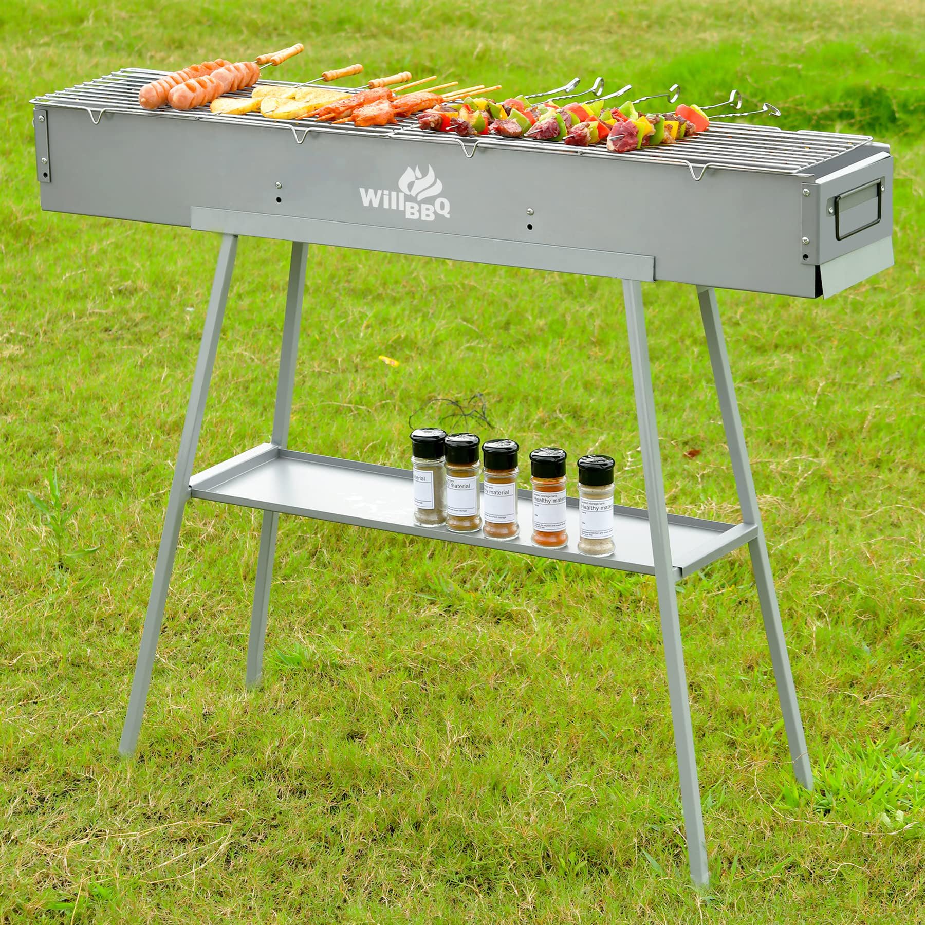 WILLBBQ Handlowa jakość przenośny grill na węgiel drzewny, wiele rozmiarów, hibachi, szaszłyk, składany, kempingowy, grill, do ogrodu, na podwórko, imprezę, piknik, podróż, do domu, gotowania na