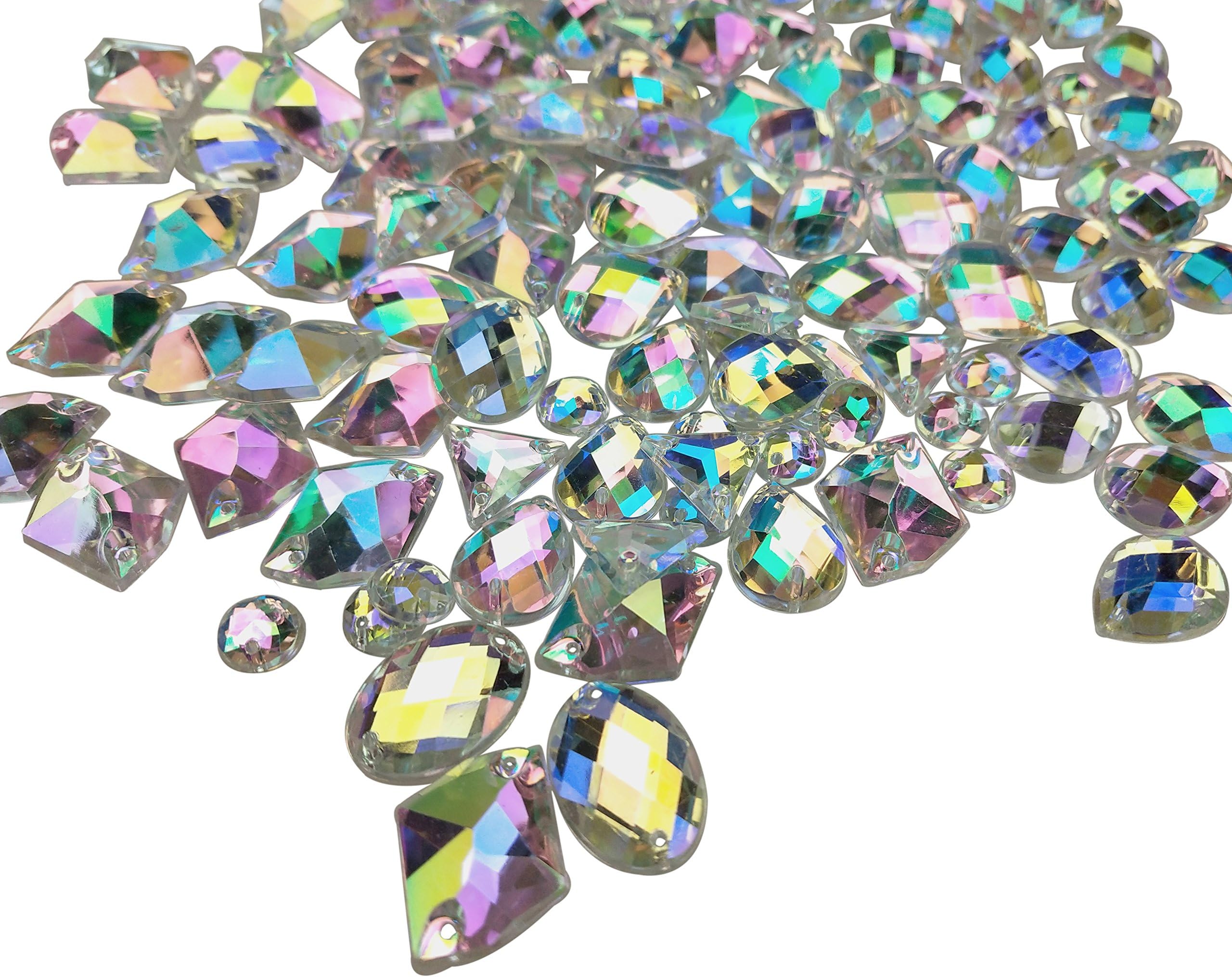 CSPRING 200PCS Crystal Gems AB Acrylic Flatback Sew On Diamante Rhinestones with Mixed Shapes for DIY Crafts Handicrafts Clothes Bag Shoes Decorations by