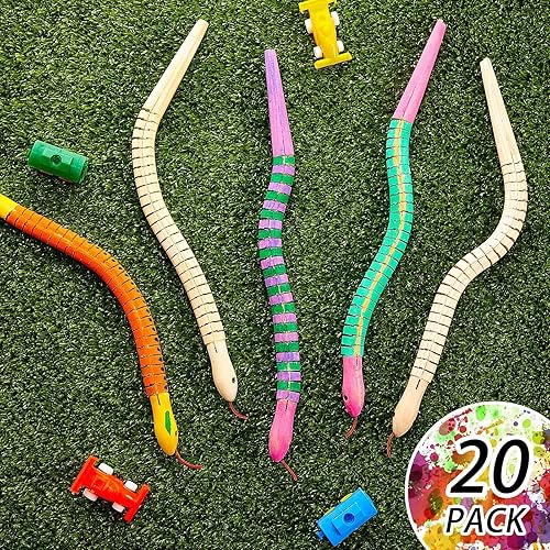 Miniatura 5 de BBTO 20 piezas de serpiente de madera sin terminar Wiggly serpiente articulada de madera flexible con 12 colores acrílicos pintura y pincel de