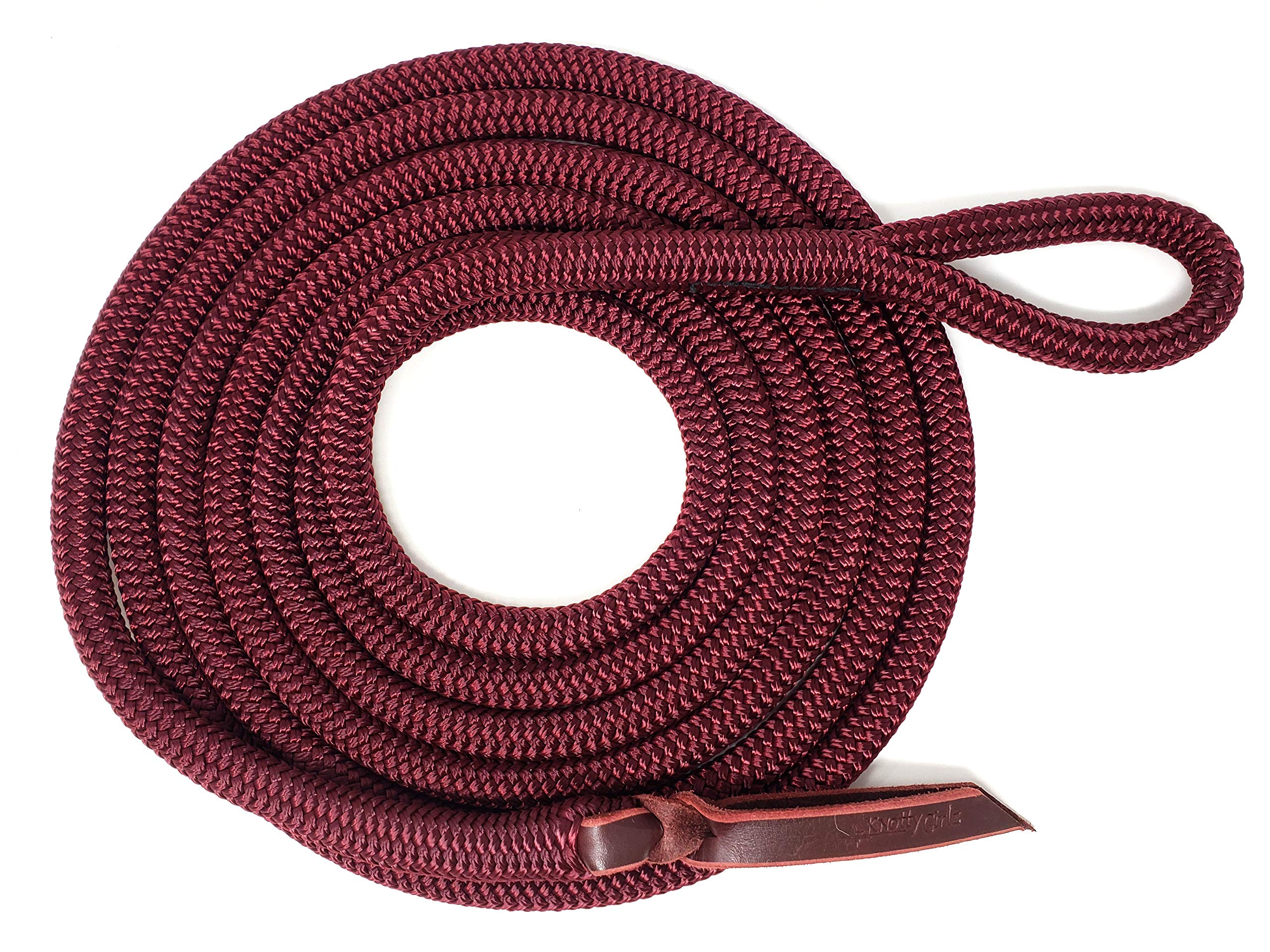 Knotty Girlz Double Braid Lead Rope with Eye Splice Loop, 12-14FT Lengths (Burgundy, 12 ft.)