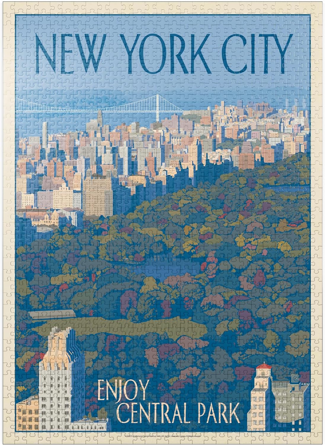MyPuzzle New York City: Enjoy Central Park, Vintage Poster - Premium 1000 Piece Jigsaw Puzzle for Adults 1000 Pieces