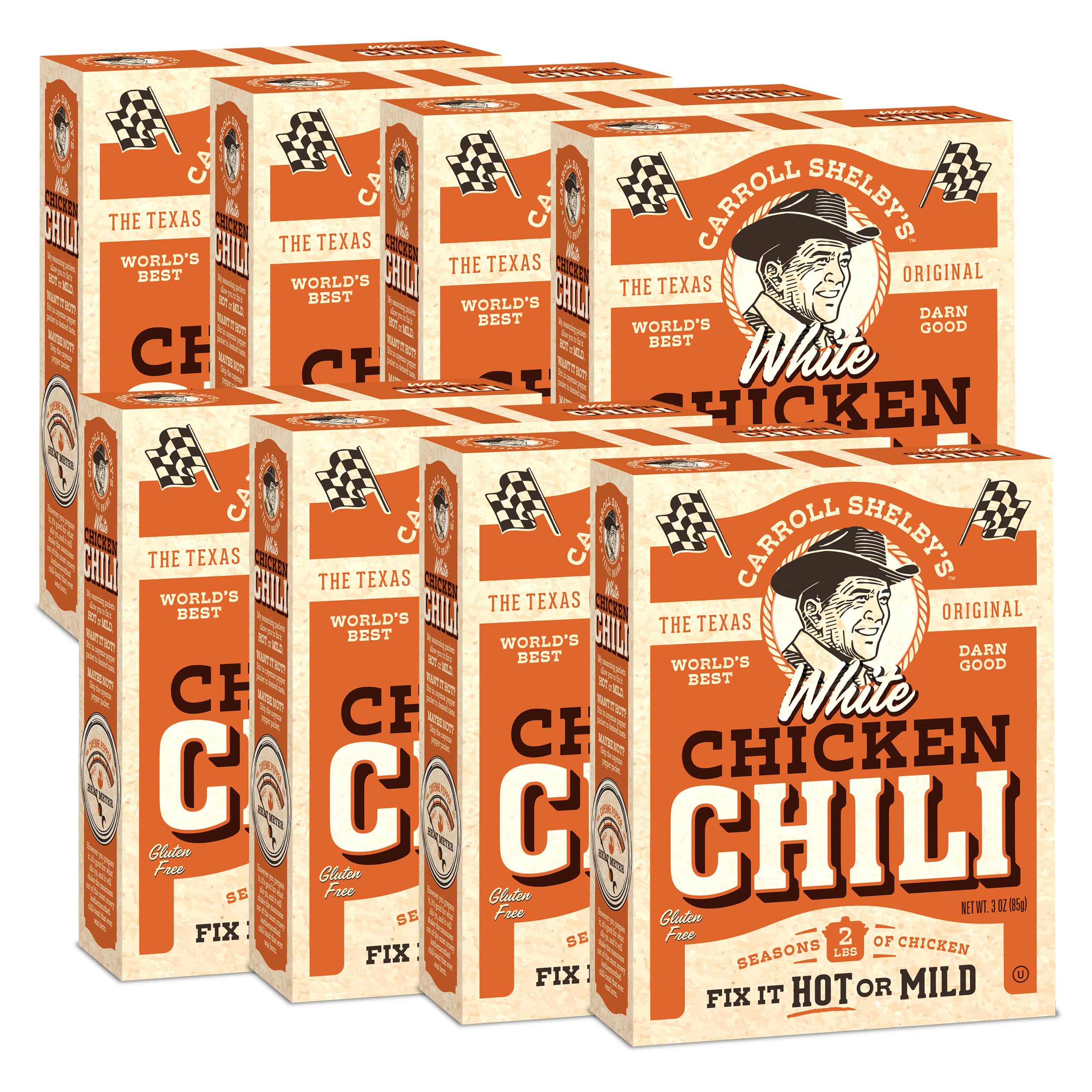 Carroll Shelby's Original Texas Brand White Chicken Chili Kit 3oz Box (Pack of 8)