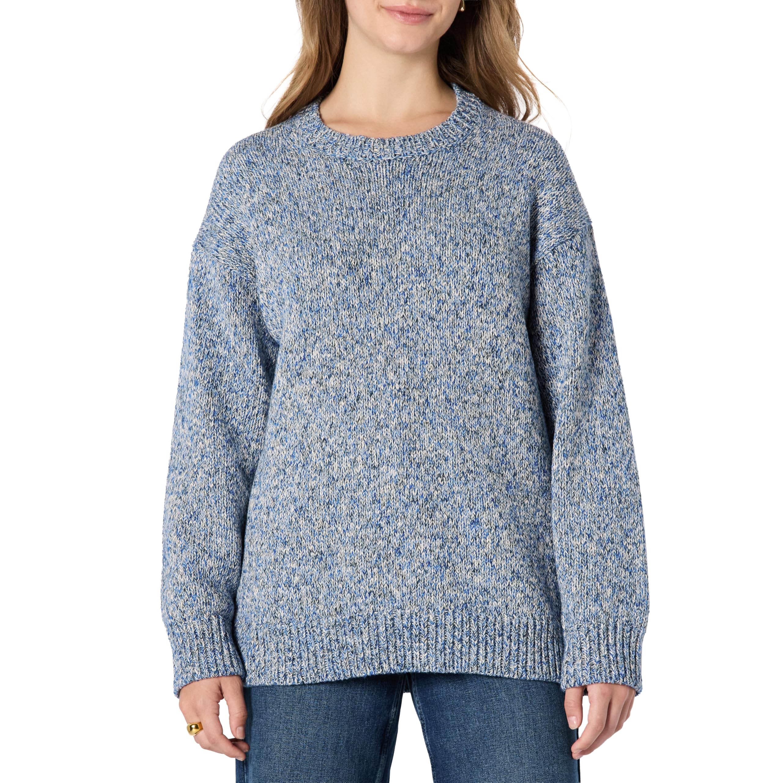 Amazon Essentials Women's Oversized-Fit Multi-Colour Heavyweight Crewneck Jumper, Bright Blue Marl, XXS