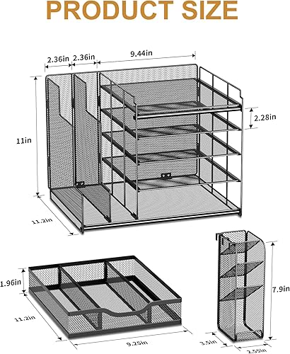 Miniatura 8 de Egepon Organizador de escritorio de oficina con soporte vertical para archivos, bandeja de papel de malla de 5 niveles, organizador de escritorio y