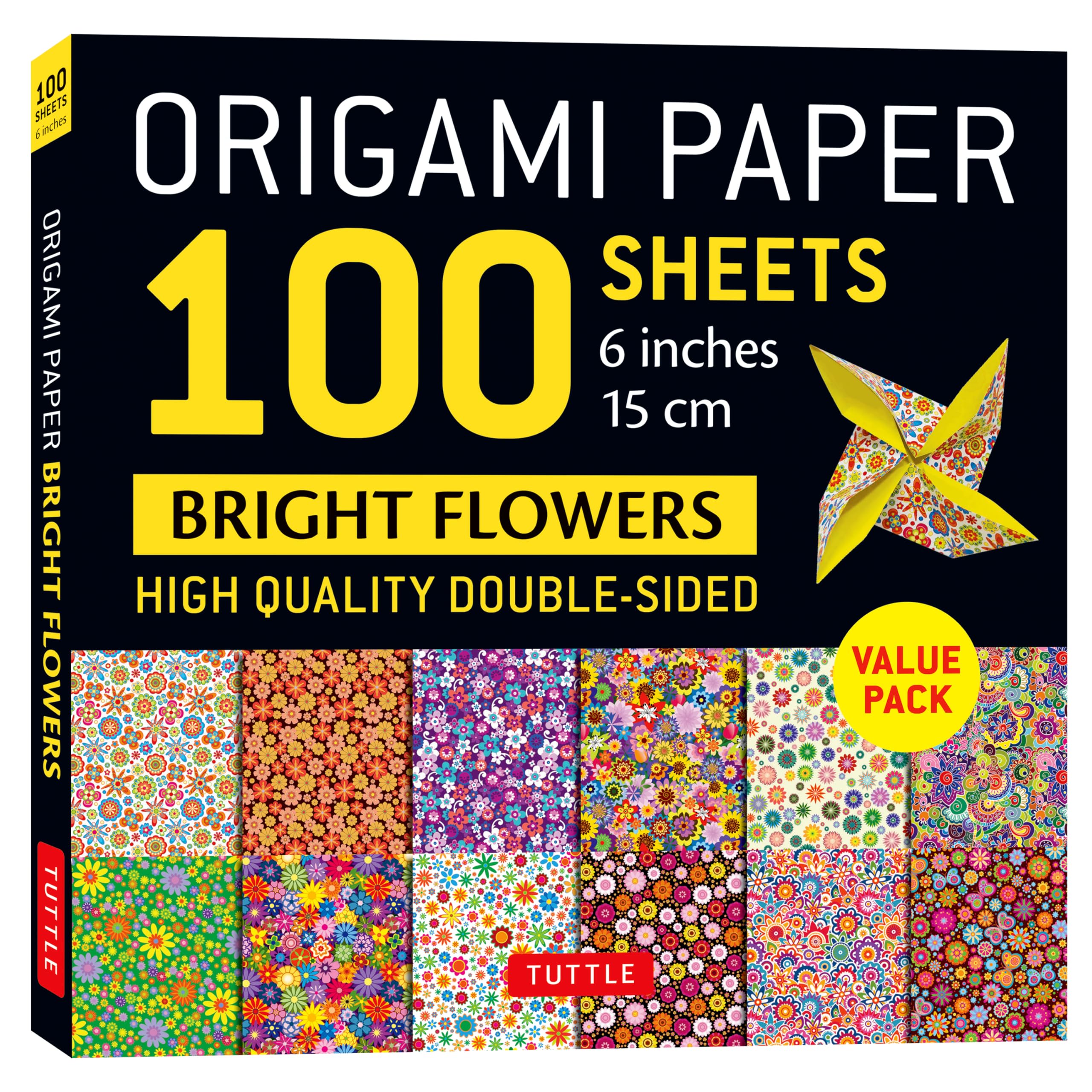 Origami Paper 100 Sheets Bright Flowers 6" (15 cm): Tuttle Origami Paper: Double-Sided Origami Sheets Printed with 12 Different Patterns (Instructions for 5 Projects Included)