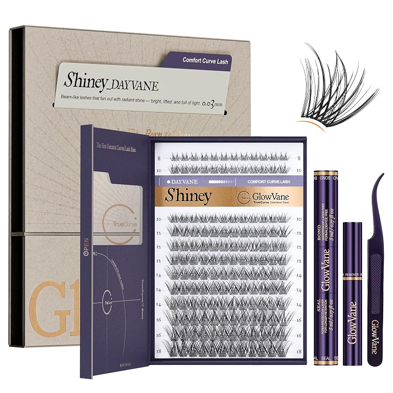 Kit de Cílios em Tufo GlowVane Shiney com Curvatura D, 144 Unidades