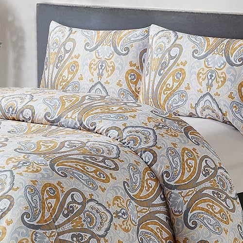 Miniatura 9 de Style Quarters - Juego de funda de edredón de 3 piezas, 100 % algodón, con siluetas de hojas blancas, funda de edredón de algodón tamaño King,