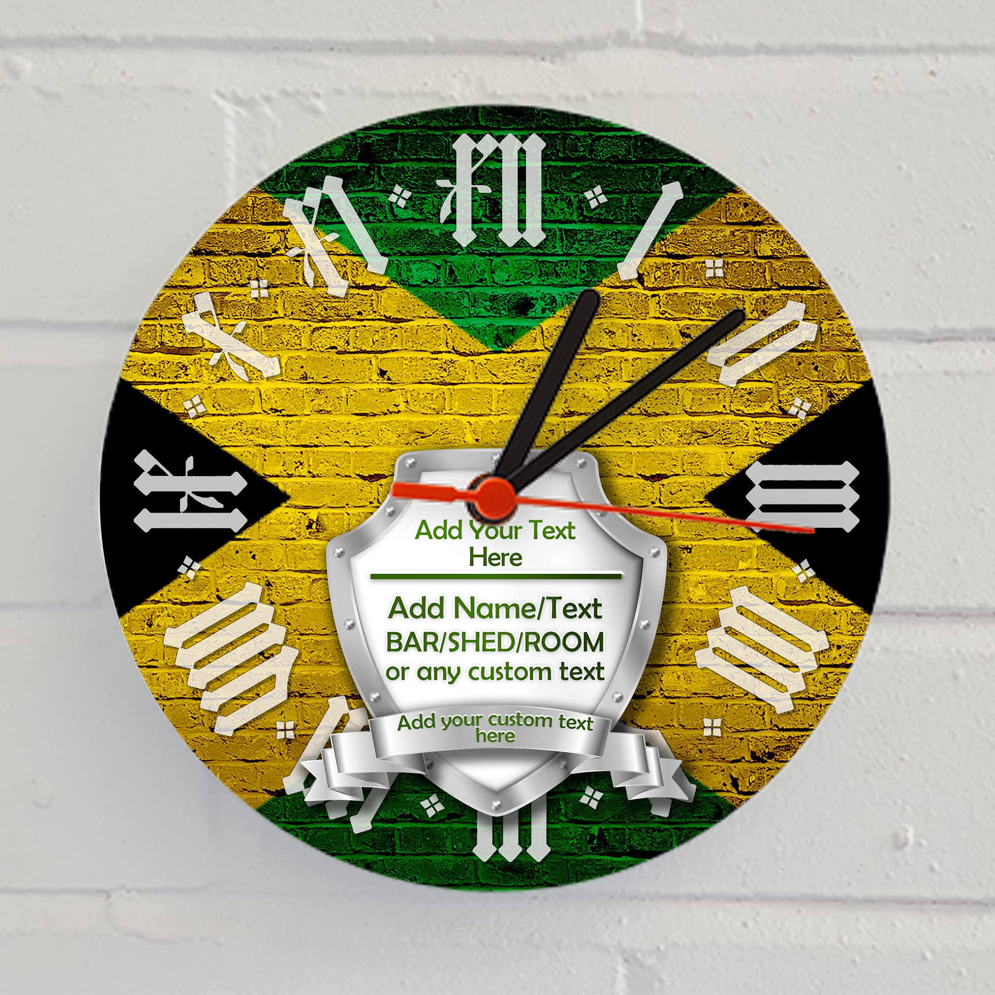 ShopQuality4U Personalised Jamaican Shield Round Glass Clock 30cm (11.8")