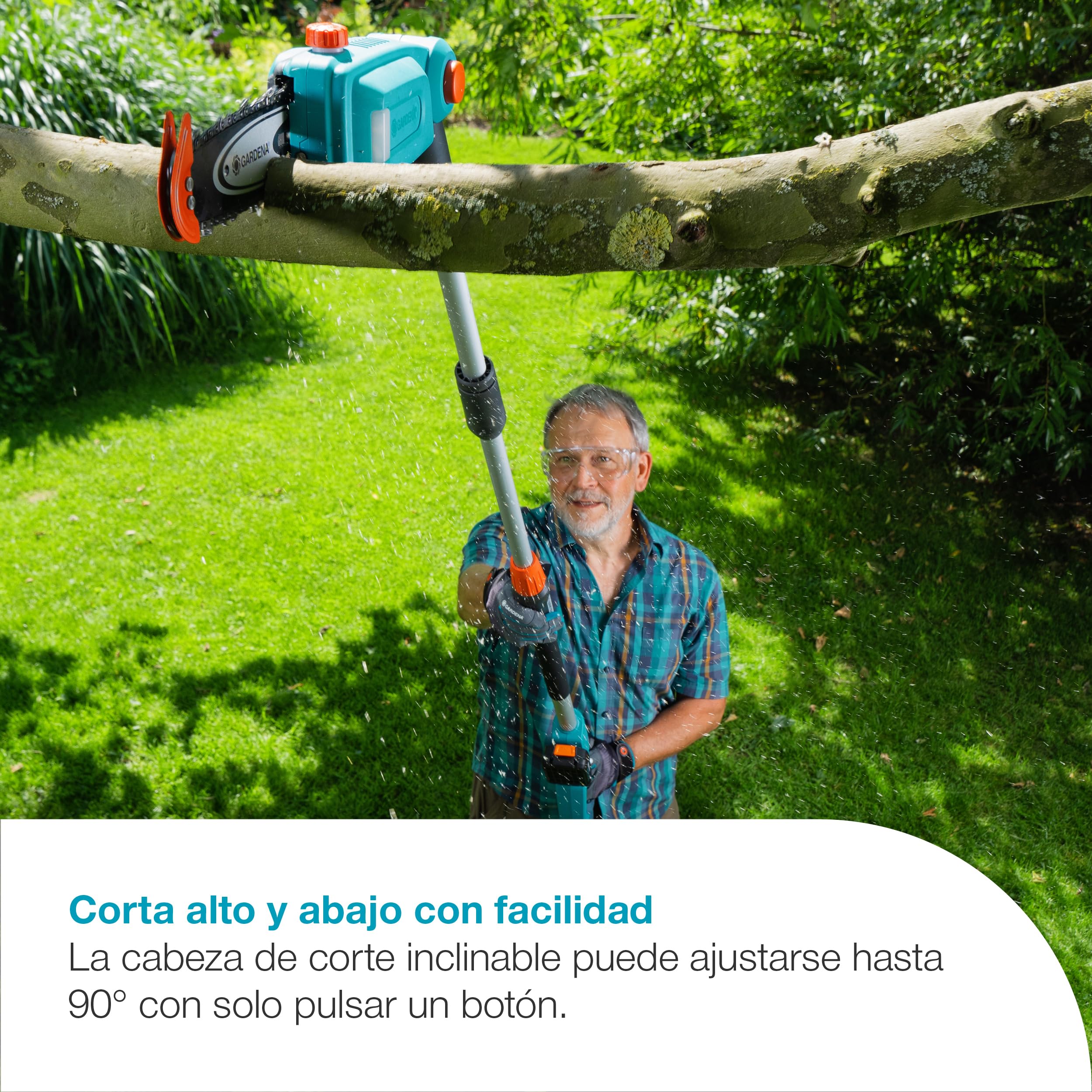Gardena Sierra telescópica a batería TCS 20/18V P4A Set listo para usar: Telescópico, Hasta 4 m de alcance, Soporte de corte, Cabeza basculante, Sin cable (14770-20)
