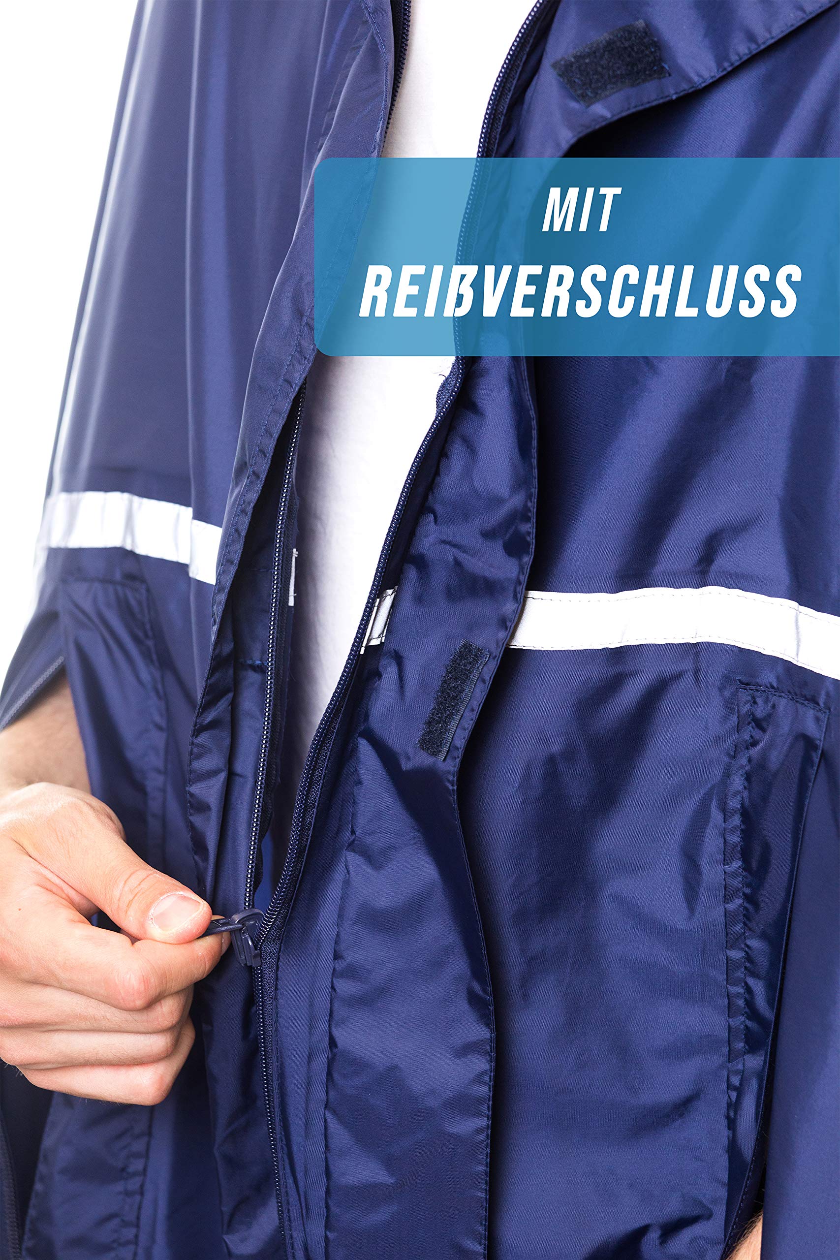 HOCK Poncho de lluvia premium con cremallera, ideal para bicicletas eléctricas y ciclomotores, poncho impermeable con reflectores, protección contra la lluvia para hombre y mujer, ropa impermeable de