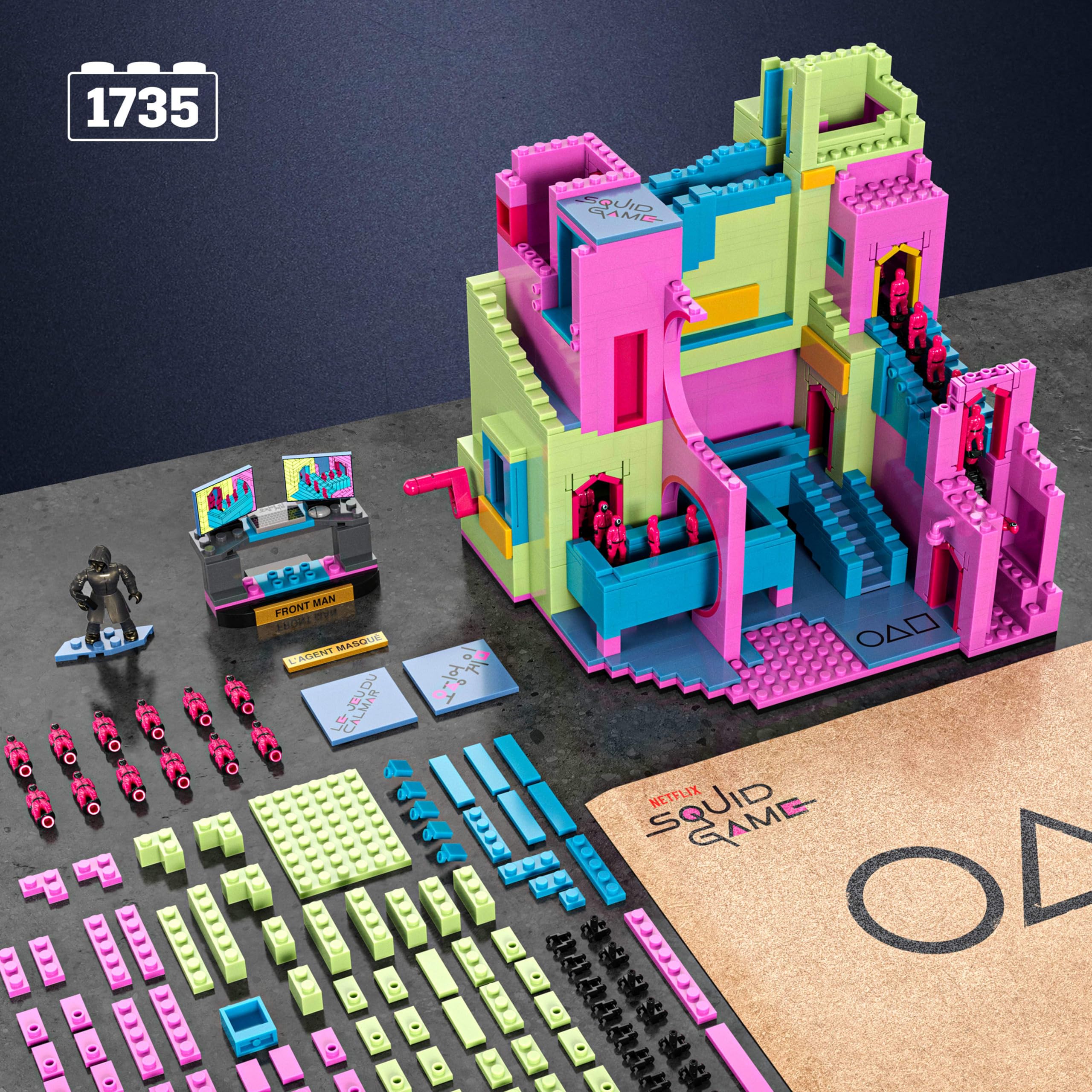 MEGA Squid Game Actionfigur Bauspielzeug Das Treppenhaus mit 1707 Teilen, bewegliche Figur, für Sammler, HYL45