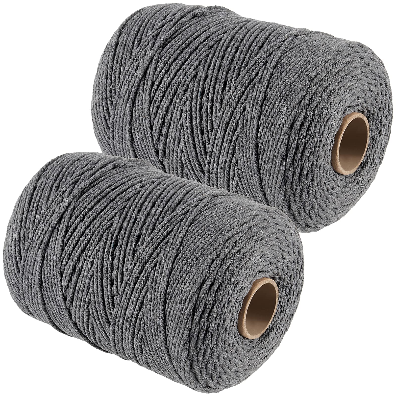Grey Macrame Rope, ZEONHAK 2 Roll 3 mm x 437 Yards, 4 Strand Twisted Soft Macrame Cord 3mm, Macrame Cord for Wall Hanging, Plant Hangers, Crafts Knitting, Decorative Projects, Gray,Total 884 Yards