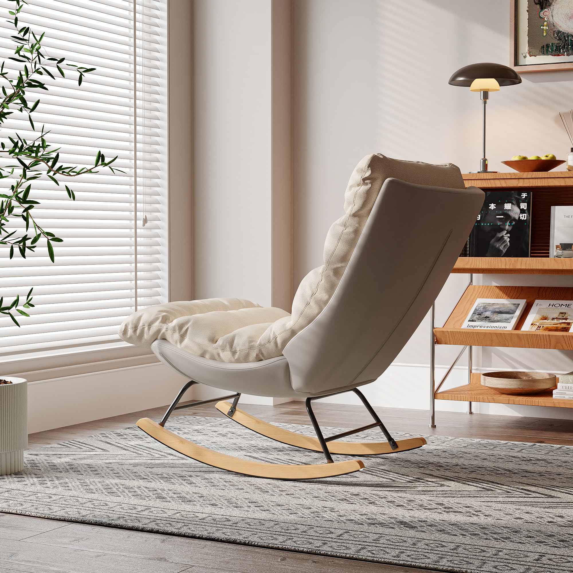 Fotel bujany, fotel do karmienia, z regulowanym oparciem, nogi z litego drewna, fotel do czytania, fotel do karmienia piersią, do sypialni, salonu (ADCR-079 72x93x83cm)