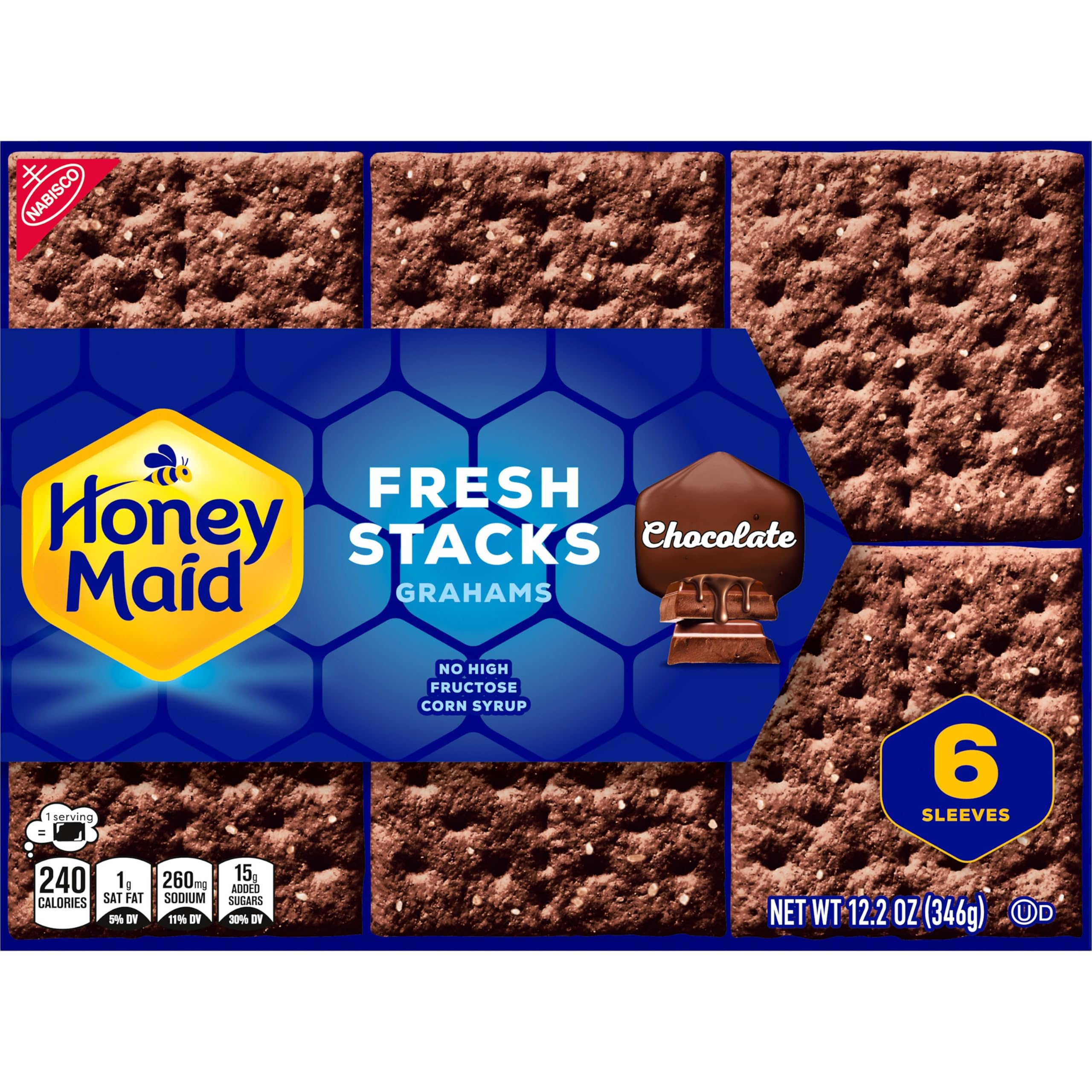 Honey Maid Chocolate Fresh Stacks Grahams, Chocolate Graham Crackers, 170-345 ml Boxen (insgesamt 36 Stapel) | Großpackung Reisesnacks, 8 g Vollkorn pro 30 g Portion, kein Maissirup mit hohem Fruchtzuckergehalt, einzeln verpackt