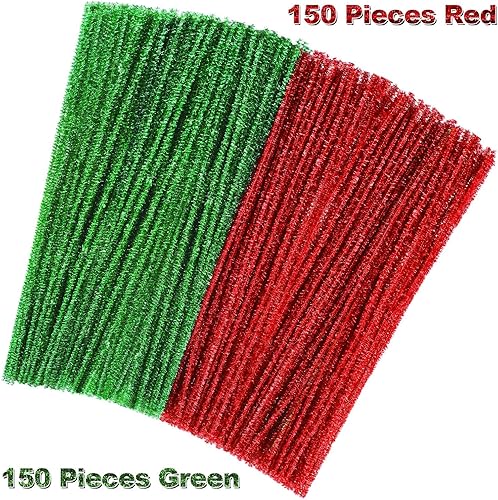Miniatura 5 de WILLBOND 300 limpiapipas de Navidad de 12 pulgadas con purpurina para manualidades, color rojo y verde, tallos de felpilla coloridos para Navidad,