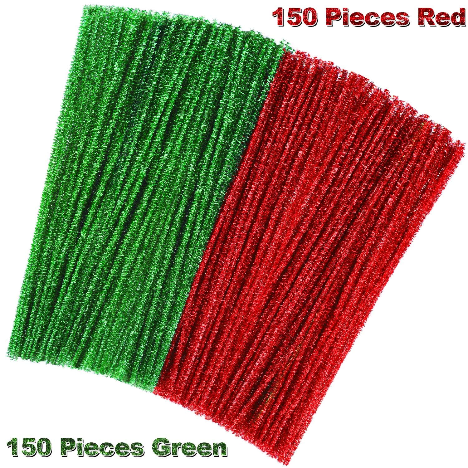 300 limpiapipas de Navidad de 12 pulgadas con purpurina para manualidades, color rojo y verde, tallos de felpilla coloridos para Navidad, manualidades, decoración 5