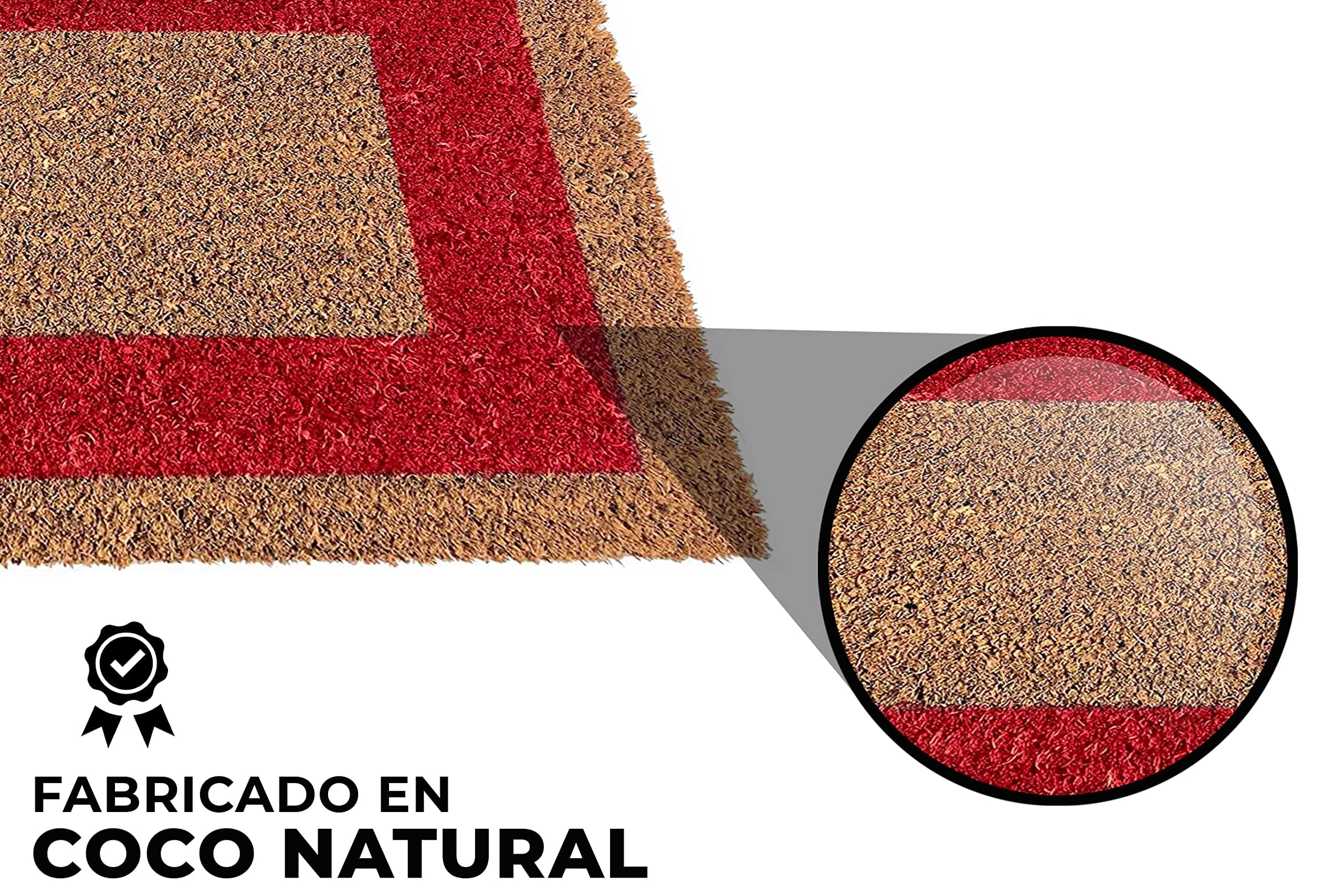 LUCA HOME - Felpudo Entrada casa - Felpudo Fibra de Coco Natural Antideslizante - Original y Elegante - Exterior e Interior - Resistente para hogar, Oficina, terraza y jardín (Rojo, 80 x 140 cm)