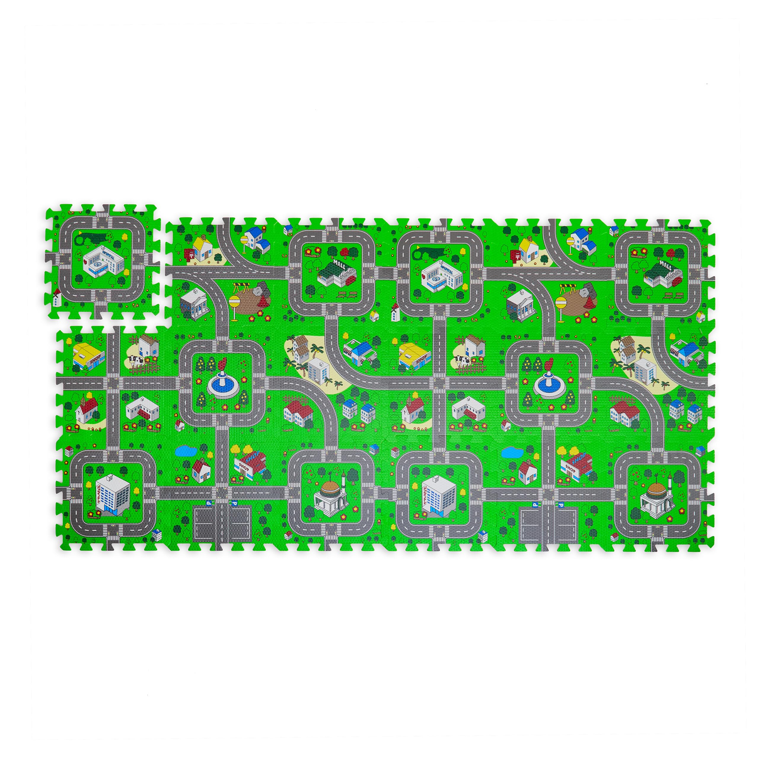 Relaxdays Tappeto Gioco Bambini Puzzle 18 Tasselli Design Strade 178,5 x 90 cm Multicolore