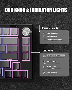 RedThunder K75 75% Wireless Membrane Keyboard and Mouse,3-Mode 2.4G/BT/USB-C,US Layout Side-Engraved,Volume Knob,TKL Ultra Compact Design,Optical Gaming Mouse with 4800DPI for PC Mac (Gradient Gray)