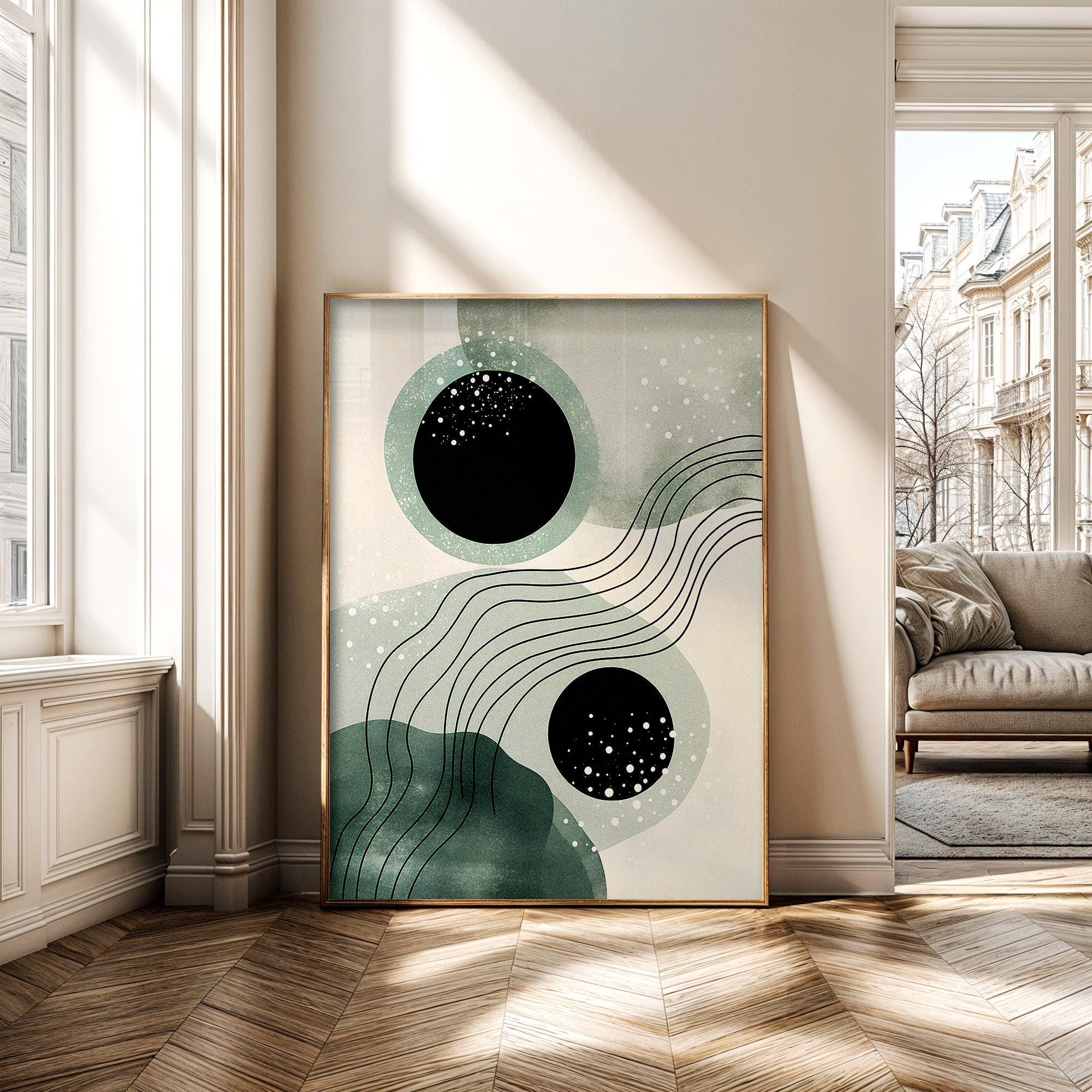 LMYCHENG Abstract Green Wave Canvas Art, Minimalist Scandinavian Wall Pictures, Neutral Contemporary Painting-Living Room Mural(60x90cm/Frameless)