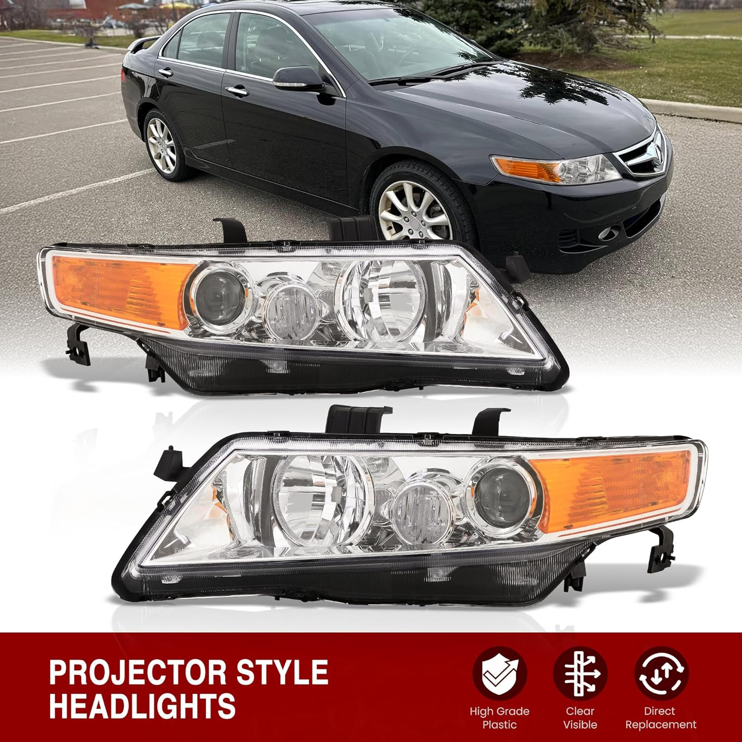 AJP Distributors Headlights Headlamps Front Driving Head Lights Lamps LH+RH Complete Assembly Pair Compatible/Replacement For TSX Sedan CL9 2004 2005 2006 2007 2008 04 05 06 07 08