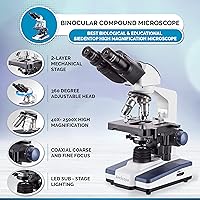 Vista 2 de AmScope B120C Siedentopf microscopio binocular compuesto, aumento de 40X-2000X, iluminación LED, condensador Abbe, plataforma mecánica de doble capa.