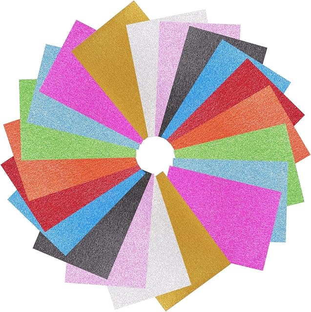 20 Sheets 10 Colors Glitter Cardstock Paper for Arts, A4 Coloured Paper, Non Shed Sparkly Soft Touch Glitter Card, Shiny Glitter Card Paper Coloured Sparkly Paper Card for Crafting and Decoration