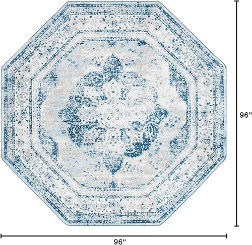 Miniatura 2 de Rugs.com Monte Carlo Collection Alfombra  Alfombra mediana octagonal azul de 8 pies perfecta para salas de estar, cocinas, entradas