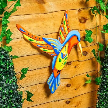 Taylor & Brown Metal Hummingbird Outdoor Wall Art Decor, Handcrafted Mexican Talavera Style Celestial Wall Sculptures Hanging for Indoor Outdoor Living Room, Garden, Patio, Yard, Fence Decoration