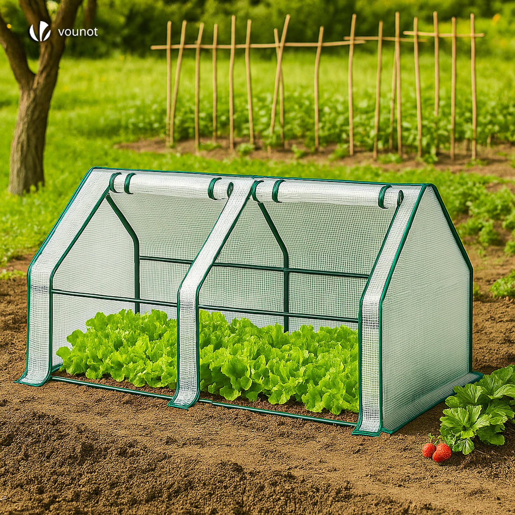 VOUNOT Gewächshaus Mini 180x90x90 cm mit 2 Rolltür, Klein Foliengewächshaus für Balkon, Garten, Tomatengewächshaus Stabil Winterfest Wetterfest, Verstärkte PE-Folie 135g/m², Weiß