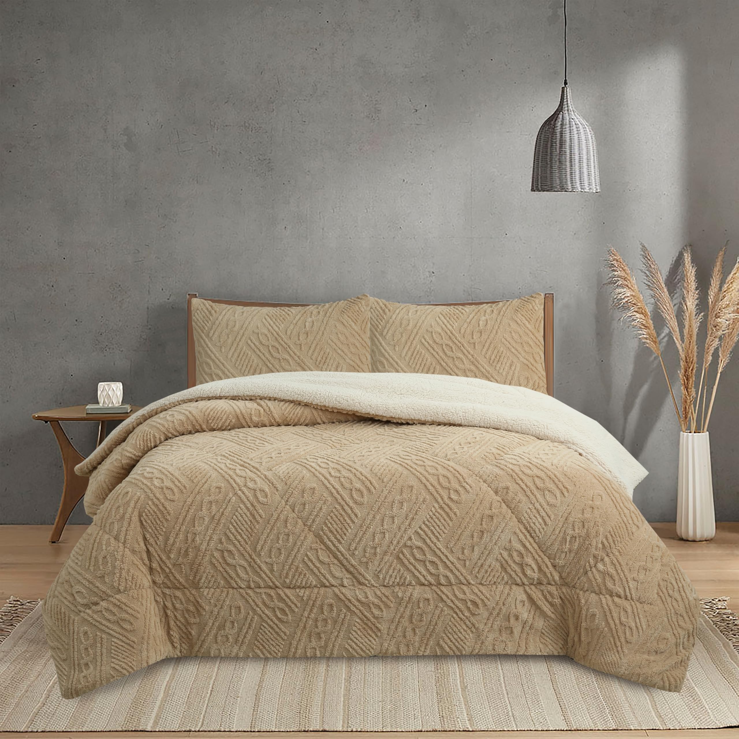NH NOVOTEXTIL HOGAR Edredón Invierno Sherpa Cama 135 (230x260) Extra Grueso 560gr/m2 Efecto Borreguito - Edredón Suave, Cálido y Transpirable con 2 Fundas Almohada (50x70) (Helsinki)