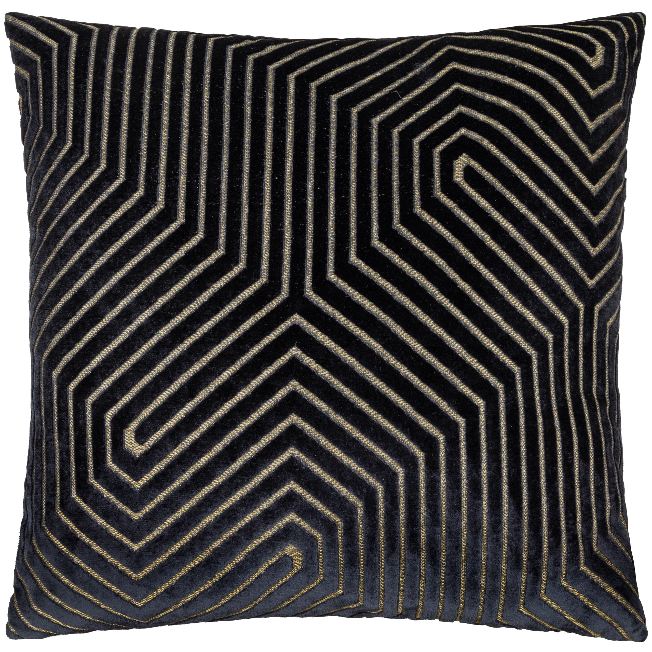 Paoletti Evoke Samt-Kissenbezug – Luxuriöser dekorativer quadratischer Kissenbezug mit Chevron-Muster (Schwarz – 55x55cm)