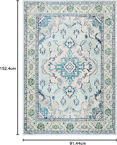 Miniatura 379 de Safavieh Tapete de área grande, colección Monaco, 11 pies x 15 pies, azul marino y celeste, diseño desgastado de medallón, no desprende pelusa