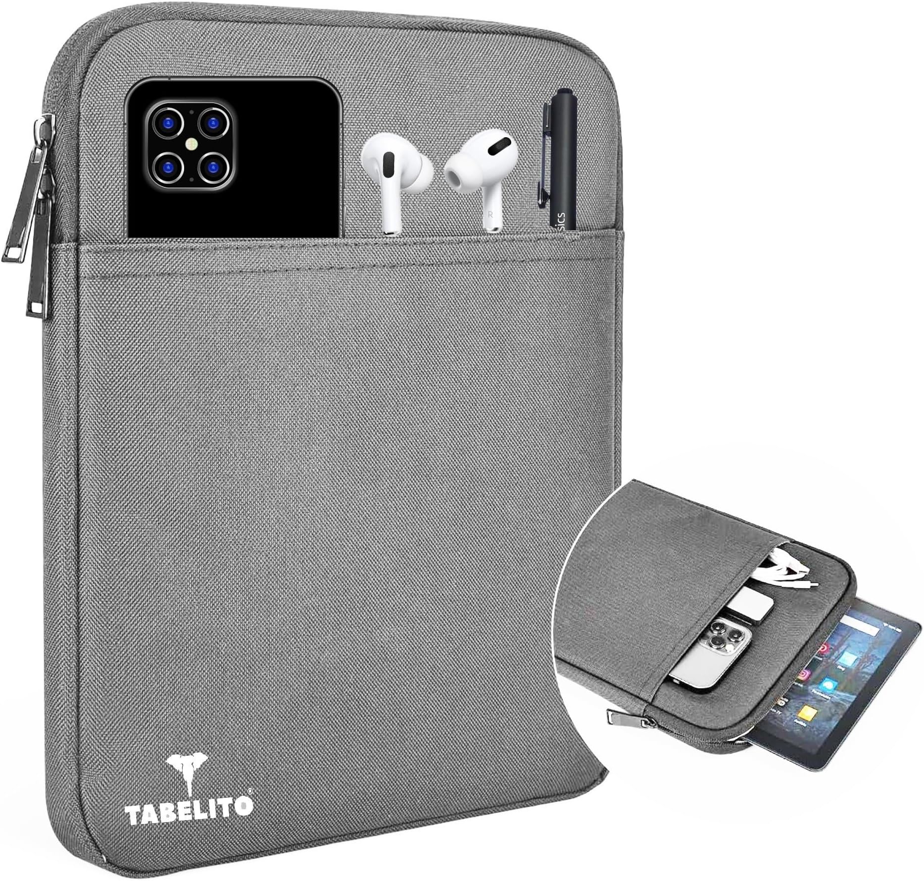 Tabelito Tablet Sleeve Bag Water-Resistant Case Cover Fits Upto 11.6 inch Tablets for Samsung/Lenovo/Galaxy Tab A9 Plus/S8/S9/Realme Pad/Honor Pad X9/Xiaomi Mi pad 6/Redmi Pad/Oneplus Pad(Grey)