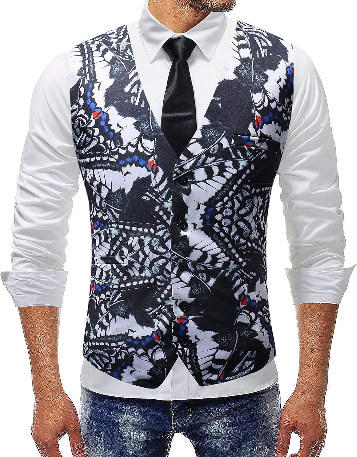 MYMSTORM Business Mens Suit Dress Floral Waistcoat Vests Casual Slim Fit Button Down Mens Vest