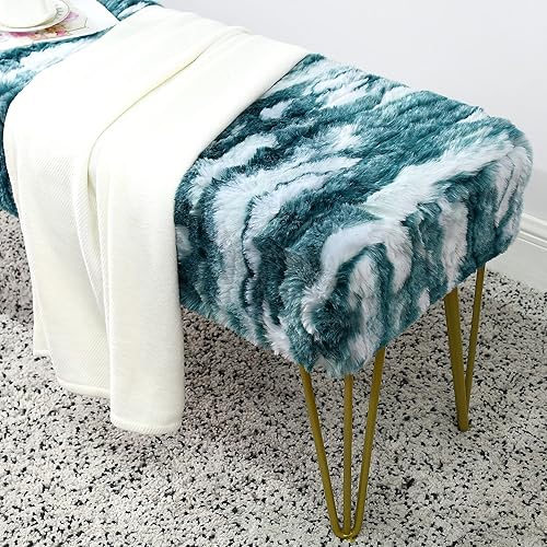 Miniatura 47 de Banco largo rectangular azul otomano suave de piel sintética de 46 x 16 x 22 pulgadas, taburete reposapiés peludo para dormitorio al final de la